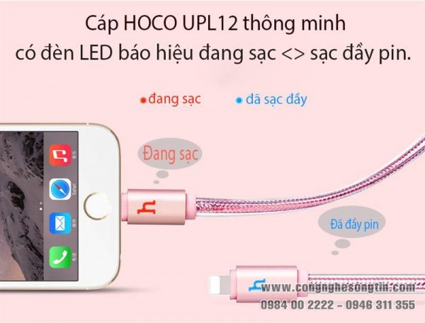 HOCO - Cáp sạc UPL12 cổng Lightning - Báo đèn - 120cm