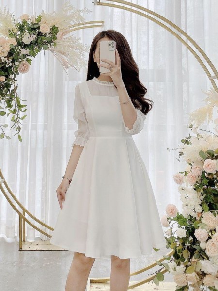 Váy đầm trắng dễ thương  Xưởng Thời Trang Thiết Kế  CUXI