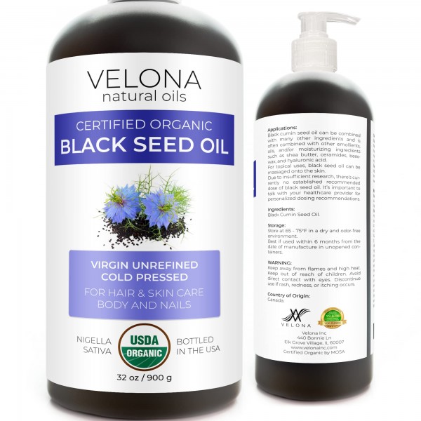 Velona Black Cumin Seed Oil USDA Certified Organic - 32 oz | 100% Pure and Natural Carrier Oil | Unrefined, Cold Pressed | Hair, Body and Skin Care...