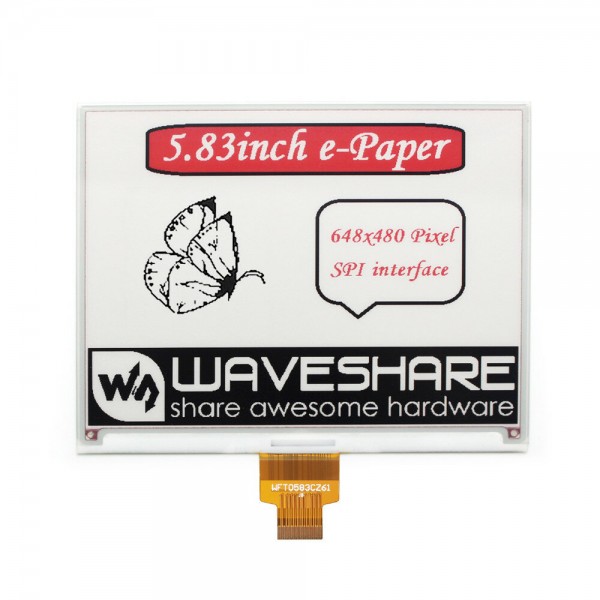 Waveshare® 5.83 inch Electronic ink Screen E-paper 648×480 Resolution Red Black White Three-color Bare Board e-Paper HAT