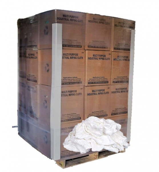 SupremePlus Bulk Wholesale Premium White Knit Cotton T-Shirt Cloth Wiping Rags 26 x 25 lb. Boxes (650 Pounds Pallet)