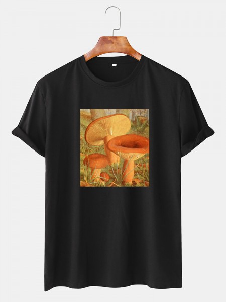 Mens Mushroom Graphic Print Thin O-Neck Short Sleeve T-Shirt
