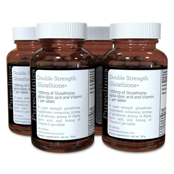 Double Strength Glutathione 500mg x 60 Tablets - 4 Bottles (240 Tablets) - 4 to 8 Months Supply. with Vitamin C and Alpha Lipoic Acid. Powerful Ant...