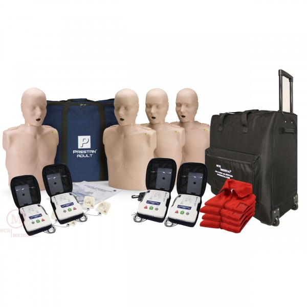 CPR Adult Manikin 4-Pack w. Feedback, AED UltraTrainers, Carry Bag w. Wheels