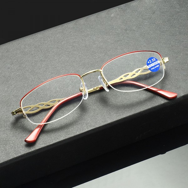 Women's Portable Half Frame Elegant Rhinestone Inlaid Metal HD Reading Glasses