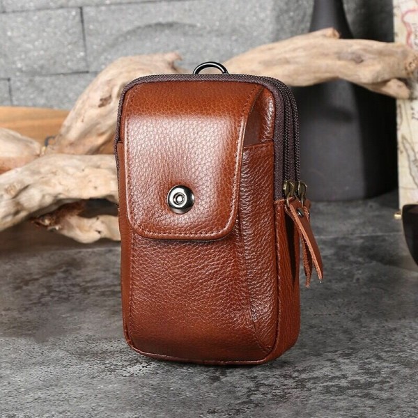 Men Genuine Leather Retro Business Waterproof Hanging 6.3 Inch Phone Bag Waist Bag