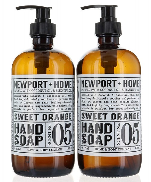 2 Bottles, Newport + Home Hand Soap, Sweet Orange 16 oz/473ml Infused w/Coconut Oil & Essential Oil by Home and Body Co