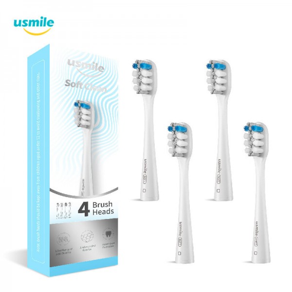 Usmile 4PCS Soft Grey Electric Toothbrush Heads Replacement Brush Heads For Sensitive Gums Works With P1/U3/P4/Y1S