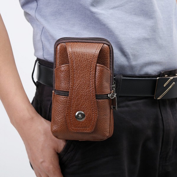 Men Genuine Leather Business Multi-carry 6.3 Inch Phone Bag Waist Bag