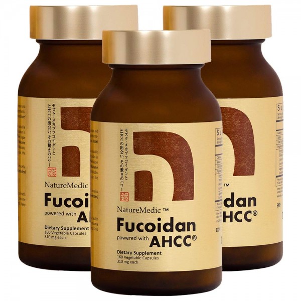 NatureMedic Fucoidan Powered with AHCC® Brown Seaweed Immunity Supplement with High Purity Organic Mekabu Mozuku Agaricus 3 Bottles - 480 Vegetable...