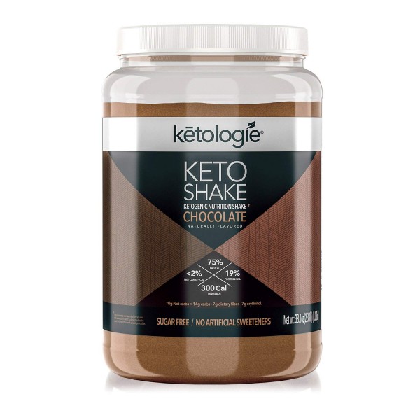 Ketologie Collagen Keto Shake (Chocolate) - with Coconut Oil, Grass Fed Hydrolyzed Collagen Peptides Type I & III, Low Carb High Fat, Lactose Free,...