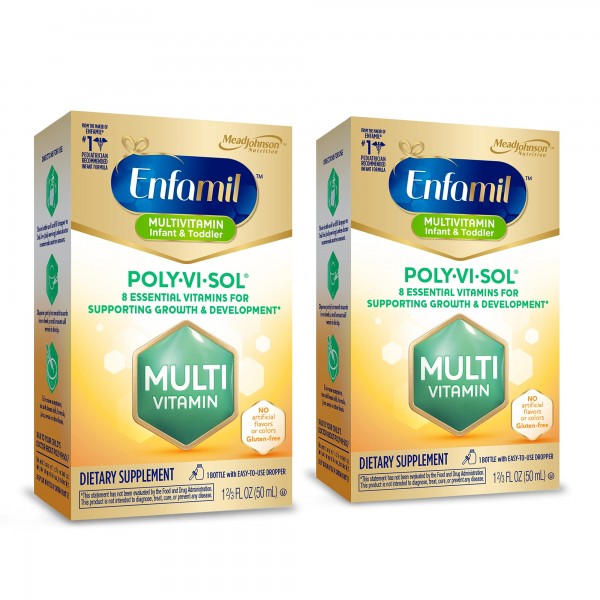 Enfamil Poly-Vi-Sol Liquid Multivitamin Supplement Drops for Infants & Toddlers, Supports Growth & Development, 50 mL (Pack of 2)
