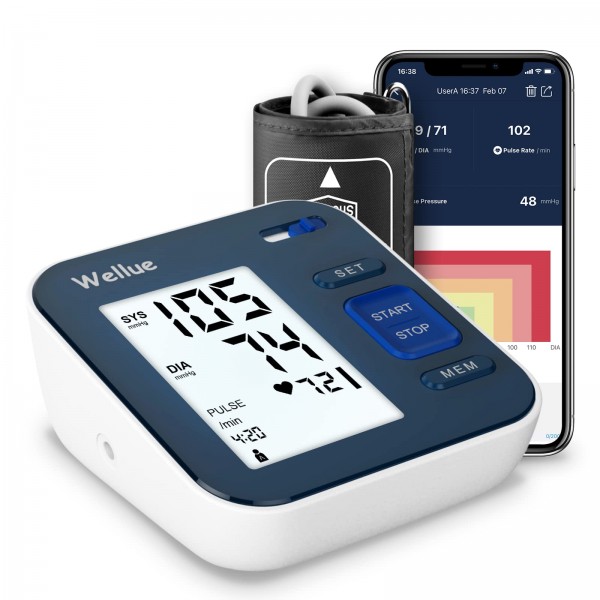 Wellue Bluetooth Blood Pressure Monitor - Digital Upper Arm Blood Pressure with Wide Range Cuff, Large Backlit LCD, Storesup to 240 Readings for Tw...