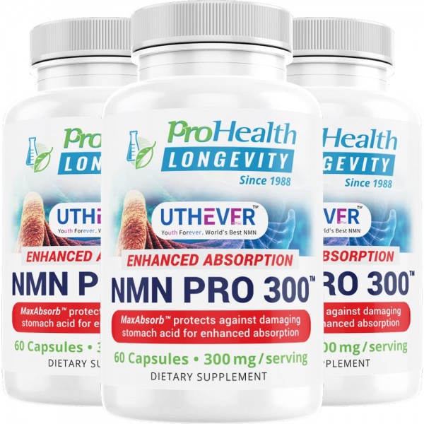 NMN Pro 300 (3 Pack) Only NMN Clinically Proven to Raise NAD+ Level by 38% & Reverse 12 Years of NAD+ loss in 60 Days. A+ BBB Rated Since 1988, Lab...