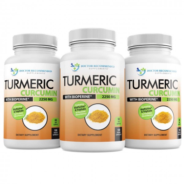 Turmeric Curcumin with Bioperine and Triphala - 2250mg/d - 540 Veggie Capsules with Black Pepper Extract -Turmeric Supplement