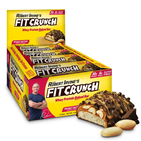 FITCRUNCH Full Size Protein Bars, Designed by Robert Irvine, World’s Only 6-Layer Baked Bar, Just 6g of Sugar & Soft Cake Core (12 Count, Peanut Bu...