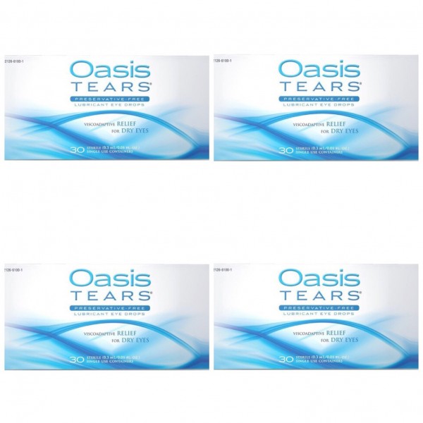 Oasis Tears Lubricant Eye Drops Relief for Dry Eyes, 30 Count Box Sterile Disposable Containers (Pack of 4)