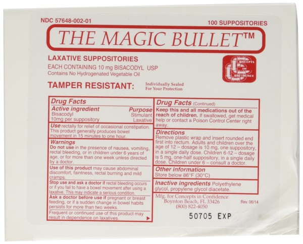 Magic Bullet Suppository Part No. CCMB100 Concepts in Confidence MMED-CICCCMB100 Box