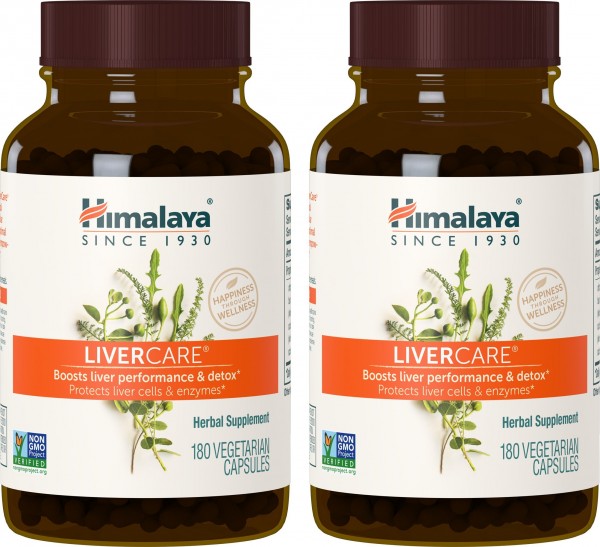 Himalaya LiverCare for Total Liver Support, Cleanse and Detox, Protects Cells & Enzymes, 375 mg, 180 Capsules, 180 Day Supply, 2 Pack