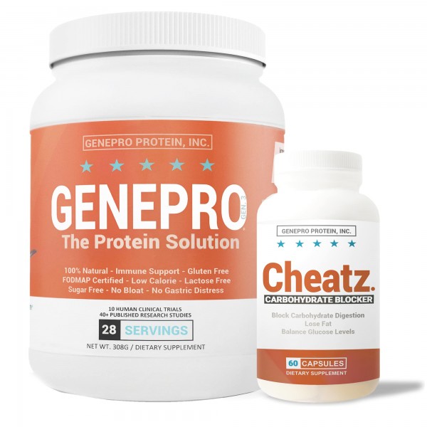 Genepro Unflavored Protein Powder & Cheatz Carb Blocker - Lactose-Free, Gluten-Free, & Non-GMO Whey Isolate Supplement Shake (3rd Generation, 30 Se...