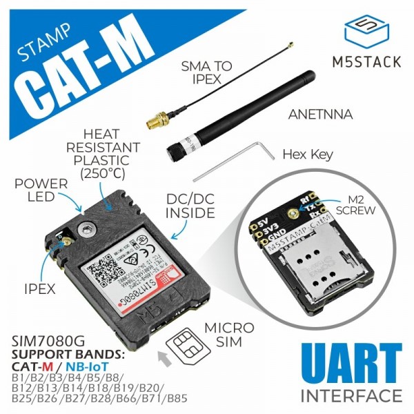 M5Stack STAMP CATM International Version CatM&NB-IoT Dual Mode Wireless Communication Module