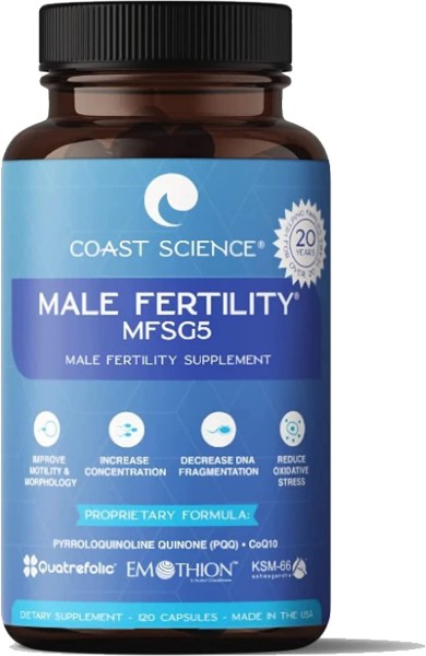 Coast Science Male Fertility MFSg5 - Sperm Count and Semen Booster Fertility Supplement For Men - Includes Prenatal Vitamins and PQQ - 120 Capsules