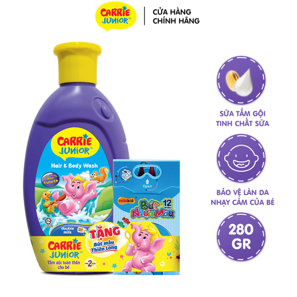 [GIFT Sữa Tắm Gội cho bé Carrie Junior tinh chất Sữa 280g + Bút Màu