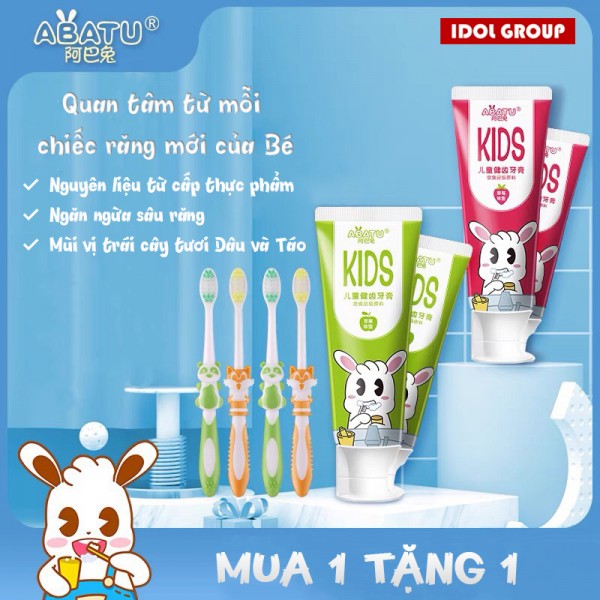 [HCM][Mua 1 KĐR - Tặng 1 Bàn Chải] Kem Đánh Răng Nuốt Được Abatu KIDS cho bé Vị Dâu Táo 50g