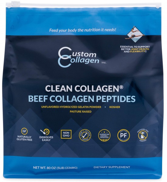 Collagen Peptides Powder 5lb (80oz) Pouch - Clean Collagen® - Unflavored, Grass Fed, Paleo, Non GMO, Kosher - Highly Soluble Protein