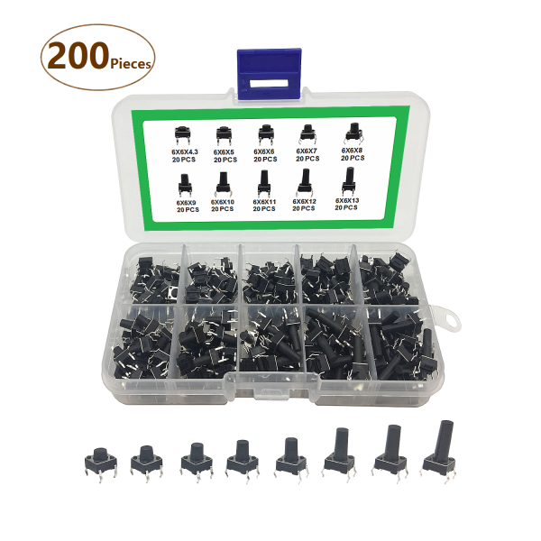 100/200 PCS Tact Switch Kit Package 6x6x4.3 6x6x5 6x6x6 6x6x7 6x6x8 6x6x9 6x6x10 6x6x11 6x6x12 6x6x13 Key Switch Box