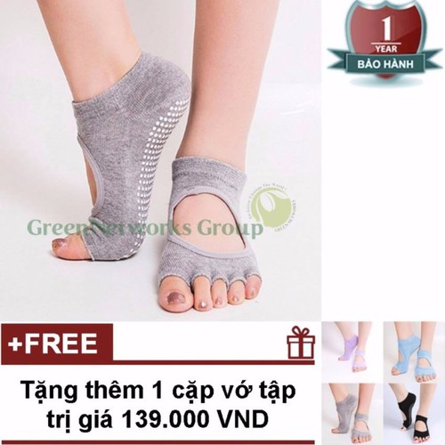 Vớ tập yoga chống trượt cao cấp màu xám + tặng 1 cặp vớ yoga