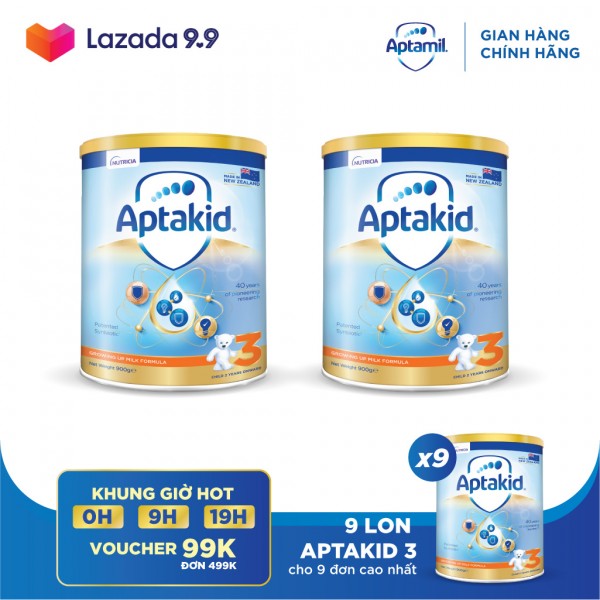 Combo 2  Sữa bột Aptakid New Zealand hộp thiếc (900g/lon) cho bé từ 24 tháng tuổi