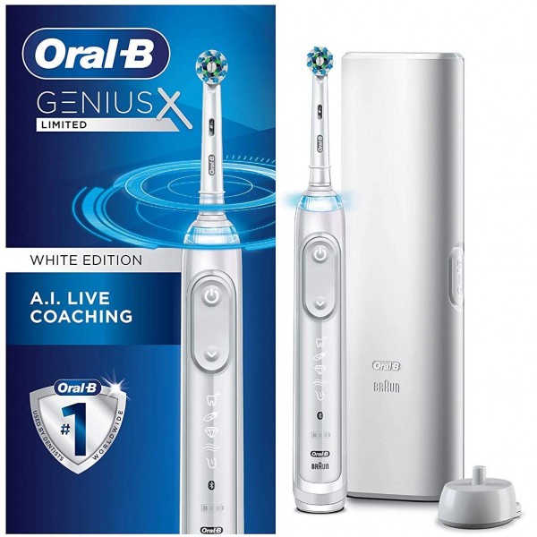 Oral-B Genius X Limited, Electric Toothbrush with Artificial Intelligence, 1 Replacement Brush Head, 1 Travel Case, White