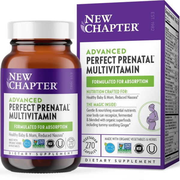 New Chapter Advanced Perfect Prenatal Vitamins - 270ct, Organic, Non-GMO Ingredients for Healthy Baby & Mom - Folate (Methylfolate), Iron, Vitamin ...