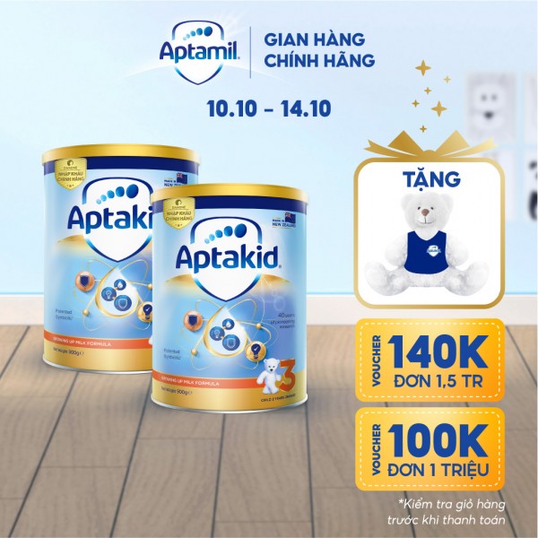 [Tặng Gấu Bông] Combo 2 Sữa bột Aptakid New Zealand hộp thiếc (900g/lon) cho bé từ 24 tháng tuổi