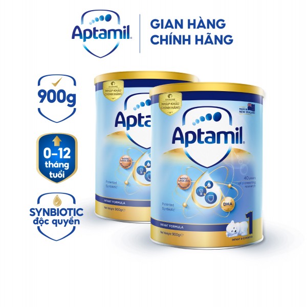 Combo 2 Sữa bột Aptamil New Zealand hộp thiếc số 1 (900g/lon) cho bé 0-12 tháng tuổi