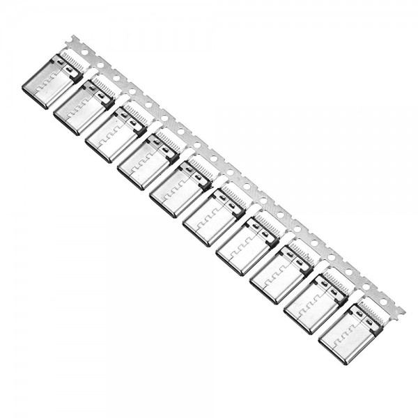 10PCS TYPE-C 3.1 Upright 24p Patch Male 180 Degrees With Grounding Foot Fixed Riveting Male L=11.1MM