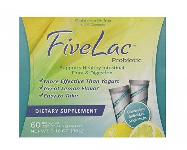 FiveLac Probiotic Lemon Flavor Dietary Supplement (4 Box) 60 Packets by GHT Support Your Daily Health and Wellness Needs