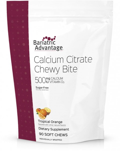 Bariatric Advantage - Calcium Citrate Chewy Bites 500mg Tropical Orange Flavor for Bariatric Surgery Patients Including Gastric Bypass and Sleeve G...