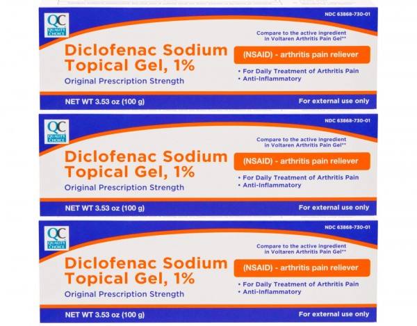 QC Diclofenac Sodium Topical Gel Treatment for Arthritis Pain 3.53 oz Pack of 3