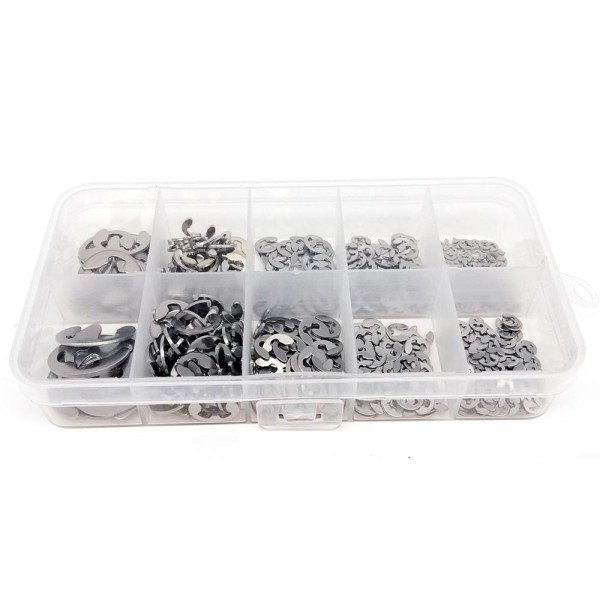 580pcs/set 10 sizes M1.5 to M10 Washer Assortment Kit Black or Stainless Steel Shaft External Retaining Ring E Clip Snap