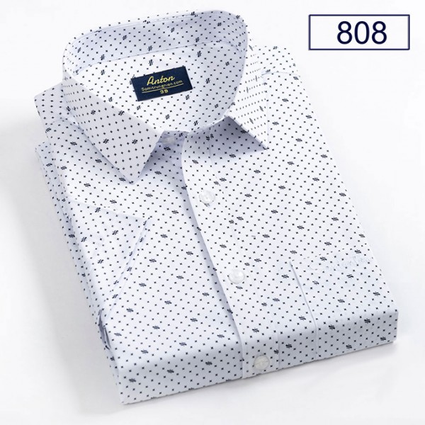 [HÀNG VIỆT NAM] Áo Sơ Mi Nam Công Sở Trung Niên Ngắn Tay Vải Cotton Họa Tiết Chấm Bi Nhỏ Màu Trắng Anton - 808