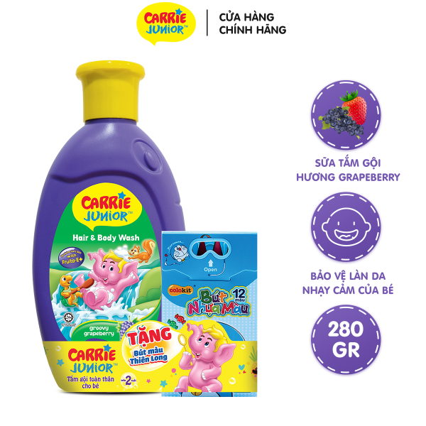 [GIFT] Sữa tắm Gội cho bé Carrie Junior hương Grapeberry 280g + Bút Màu