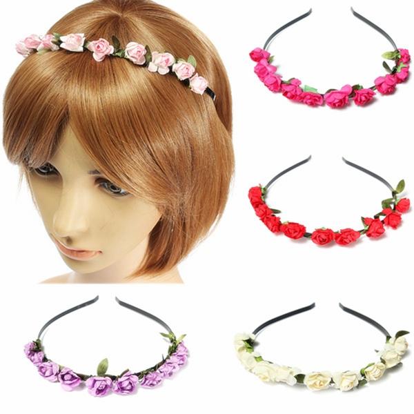 Boho Holiday Wedding Floral Rose Flower Garland Hair Head Hoop Band