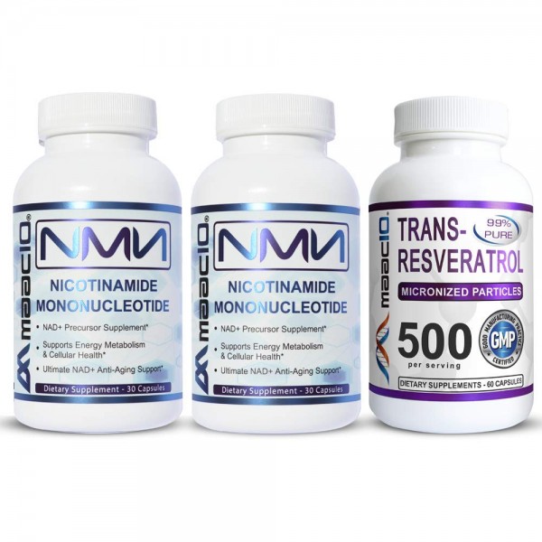 MAAC10 NMN Resveratrol NAD Combo Pack - Nicotinamide Mononucleotide NAD+ Supplement 250mg (60 x 125mg NMN Capsules) 99% Pure Trans Resveratrol (60 ...