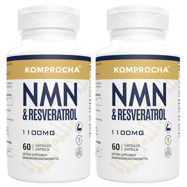 KOMPROCHA NMN + Trans-Resveratrol 99% Purity+ Black Pepper 1100mg, for Max Absorption, Powerful Antioxidant & Anti-Aging Supplements for Immune & S...