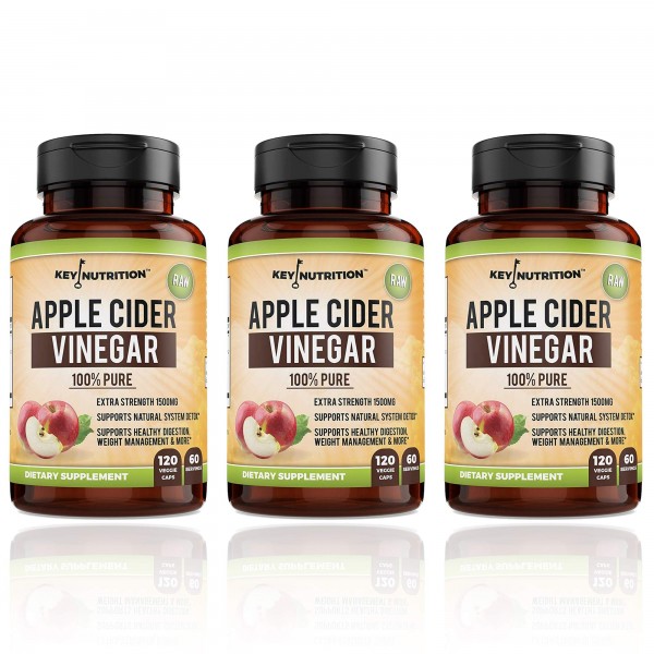 Apple Cider Vinegar 1500mg, 100% Organic, Pure & Raw - Healthy Digestion & Detox Support - (Pack of 3) 180 Day Supply.