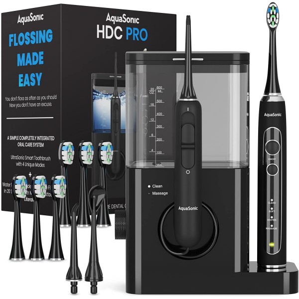 AquaSonic Home Dental Center PRO – Complete Home Oral Care – Brush & Floss – Ultrasonic Electric Toothbrush & Water Flosser – Whiter Teeth & Health...