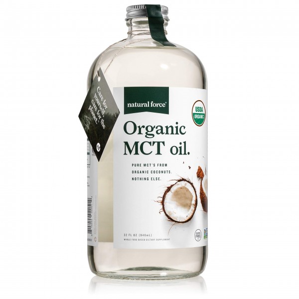 Natural Force Organic MCT Oil – Pure Glass Bottle – Made from 100% Cold Pressed Virgin Coconut Oil + Certified Keto, Paleo, Kosher, Vegan & Non-GMO...