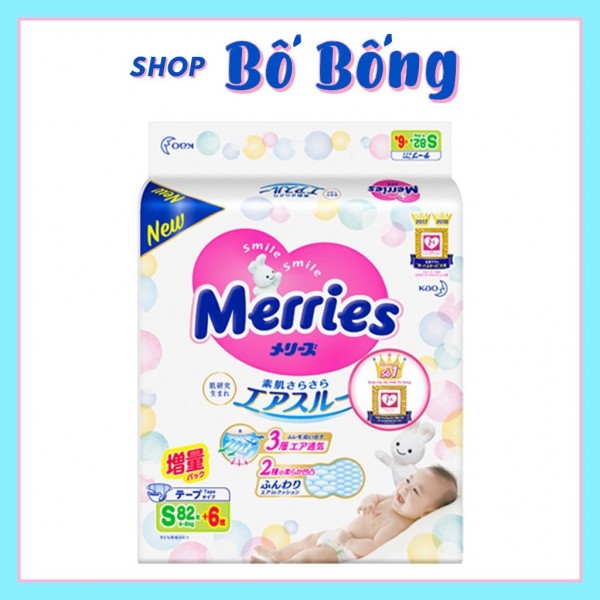 (Cộng miếng) Bỉm Merries Quần/DÁN NB90+6/S82+6/M64+4 QUẦN M58+6/L44+6/XL38+6/XXL26+2